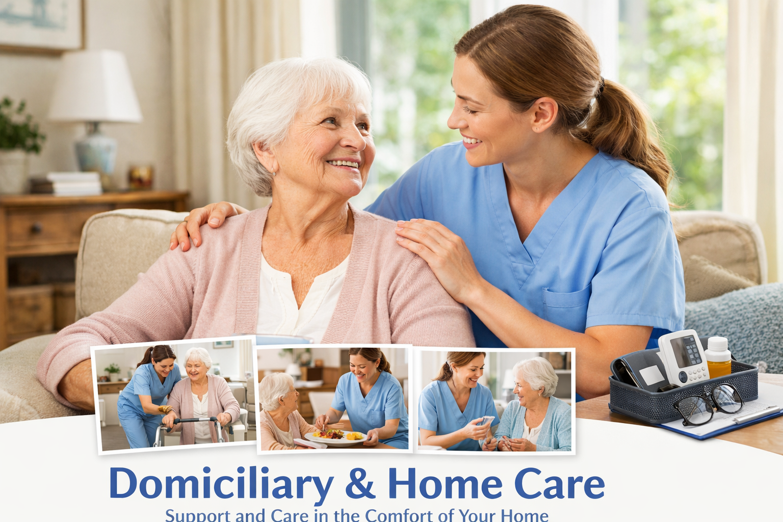 Domiciliary and home care support for an elderly person at home